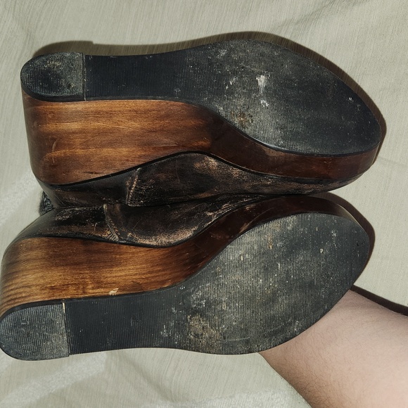 BED STU Bruges Wedge Booties Brown Distressed Leather Slouchy Knit Boots… - Picture 7 of 14